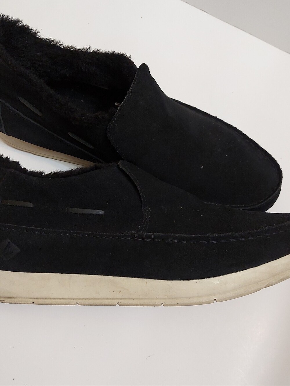 Sperry Black Slip-On Faux-Fur Lined Suede Loafers